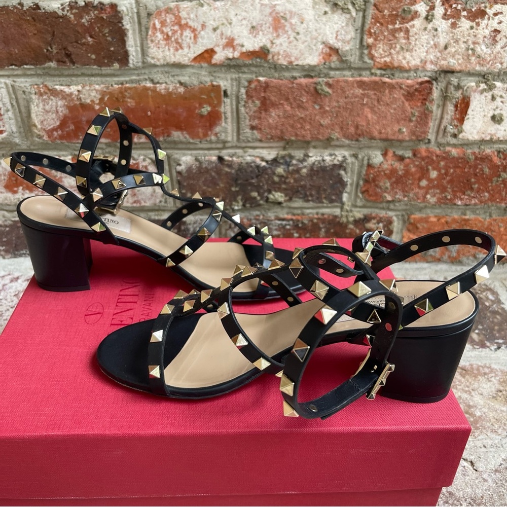 Valentino Garavani Black Rockstud Calfskin Ankle Strap Sandal 60 Mm 38 - Picture 5 of 12